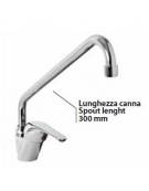 Monoforo miscelatore canna Ø mm 18 a "C", leva corta orizzontale - mm 300x260h