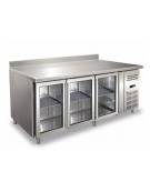 Tavolo refrigerato 3 Sportelli a vetro con alzatina positivo ventilato -2° +8°C cm 179,5x70x86h