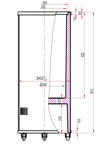 Frigo tondo a pozzetto per bevande  in lamiera di colore bianco - capacità 55 Lt - temp. +2°+8°C - diam. 442 mm x 865 mm (H)