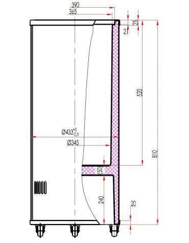 Frigo tondo a pozzetto per bevande  in lamiera di colore bianco - capacità 55 Lt - temp. +2°+8°C - diam. 442 mm x 865 mm (H)