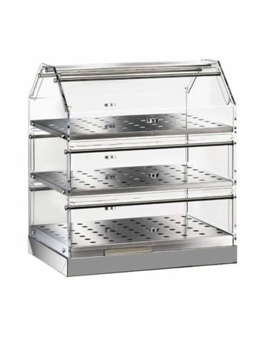 Vetrina neutra inox da banco a 3 piani, con 2 antine in plexiglass apribili - cm 50x35x50h