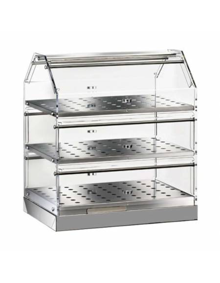 Vetrina neutra inox da banco a 3 piani, con 2 antine in plexiglass apribili - cm 50x35x50h