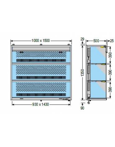 Espositore pensile refrigerato da appoggio Temperatura +4 +8 °C Dim.mm L1000XP500XH1350