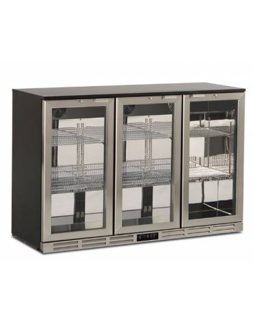 Espositore refrigerato orizzontale per bibite 0°/+10°C - 3 porte a battente, cornice ed interno inox AISI 304 - cm 135x53x89,6h