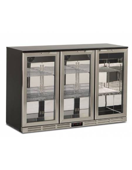 Espositore refrigerato orizzontale per bibite 0°/+10°C - 3 porte a battente, cornice ed interno inox AISI 304 - cm 135x53x89,6h