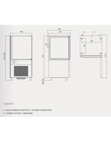 Abbattitore in acciaio inox Aisi 304 -  teglie 10 GN 11 - potenza 1550W - mm L800xP790xH1625h