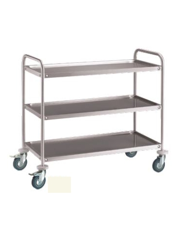 Carrello portavivande a 2 ripiani piatti in acciaio inox S/S 201 - 2 ruote con fermo freno - dimensione cm 90x85x44,5h