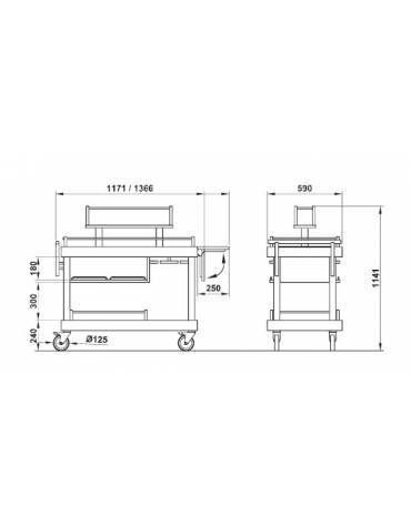 Carrello porta liquori - in legno massello con alzata e barriera di protezione - 2 piani - mm 1300x650x1180h