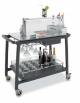 Carrello preparazione cocktail e aperitivi in legno massello con rastrelliere porta bottiglie e bicchieri-vasche per il ghiaccio