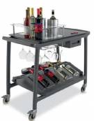 Carrello espositore per vini doppio in massello colore noce cm 86x55x100h