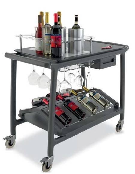 Carrello espositore per vini doppio in massello colore noce cm 86x55x100h