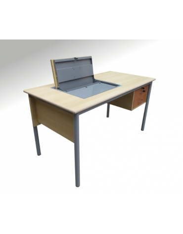 Cattedra multimediale con security box , con 2 cassetti e pannelli anteriore e laterale - cm 140x70x76h