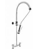 Gruppo doccia prelavaggio biforo a lavello con maniglie rotonde e doccetta Basic. Interasse fisso 203,20 mm