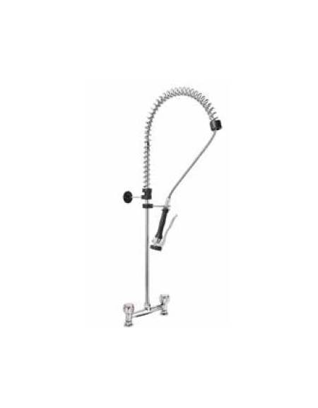 Gruppo doccia prelavaggio biforo a lavello con maniglie rotonde e doccetta Basic. Interasse fisso 203,20 mm