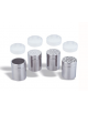 DOSASPEZIE IN ACCIAIO INOX CON BUCHI GRANDI DA 4 MM E COPERCHIO PLASTICA - Diametro mm 70 - Altezza mm 96 - Capacità Lt 0,070