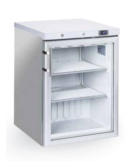 Armadio congelatore in ABS con porta in vetro, corpo e cornice color acciaio e interno in termoformato - cm 59,8x67,9x83,8h