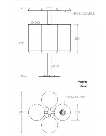 Cestino per la raccolta differenziata, 4 contenitori, acciaio zincato e verniciato, coperchi e posacenere - cm 87,2x87,2x131,7h