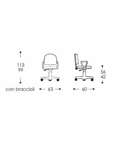 Sedia operativa con schienale alto e braccioli cm 58x60x99/112h