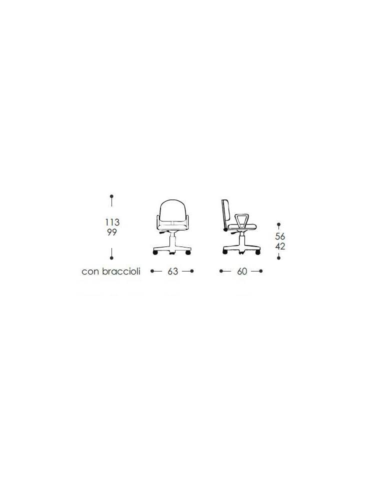 Sedia operativa ufficio con schienale alto , braccioli e base con ruote cm  58x60x99/112h - Linea Ariston - Operative - Sedie, pa