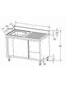 Lavatoio inox armadiato 1 vasca+gocciolatoio sx cm 120x70x85h