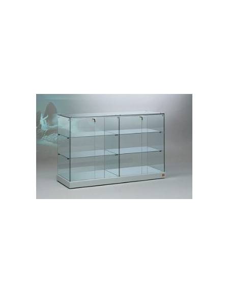 Banco vetrina cristalli temperati – rivestimento in ecopelle interno base a specchio cm 143 x 46 x 90h