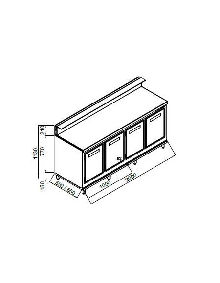 Banco bar refrigerato 4 sportelli motore esterno da cm. 220