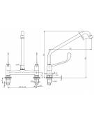 Biforo a lavello, canna a "C" Ø mm 20 , maniglia Croce - mm 250x350h