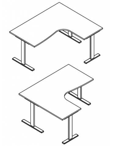 Scrivania Workstation a L per ufficio con gambe metalliche a T - cm 180x120x74h