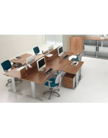 Scrivania Workstation a L per ufficio con gambe a T da cm. 160/120x80/60x72h