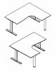Scrivania Workstation a L per ufficio DX-SX con gambe a T e con gamba autoportante - struttura metallica - cm 180x120x74h