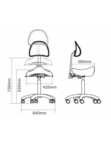 Sgabello ergonomico con schienale - seduta a sella e regolazione dell’altezza cm 62/78- colore nero