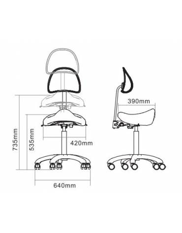 Sgabello ergonomico con schienale - seduta a sella e regolazione dell’altezza cm 62/78- colore nero