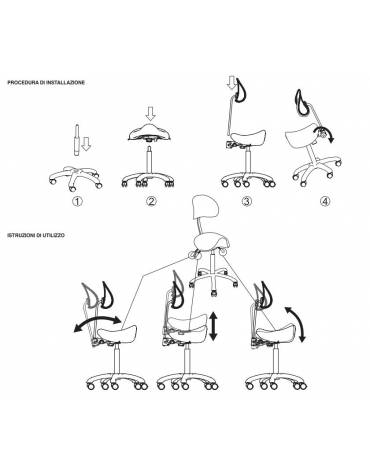 Sgabello ergonomico con schienale - seduta a sella e regolazione dell’altezza cm 62/78- colore nero