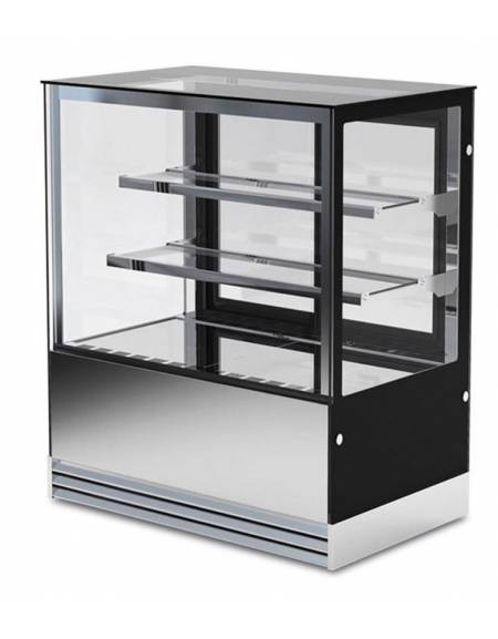 Espositore vetrina refrigerata pasticceria con basamento inox -N°2 Ripiani- Refrigerazione ventilata +2/+10°C - cm 150x74x120h