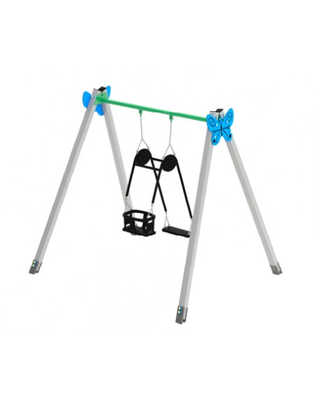 Altalena con seggiolino doppio bambino / genitore - trave in acciaio e montanti in alluminio - cm 277x232x255h