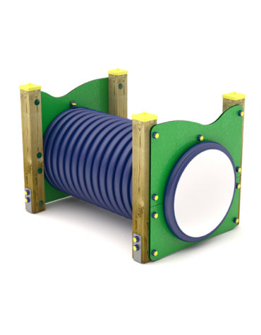 Dog Tunnel per cani - 4 pali portanti in legno pino nordico e pannelli colorati e tunnel in HDPE - cm 125x87x83h