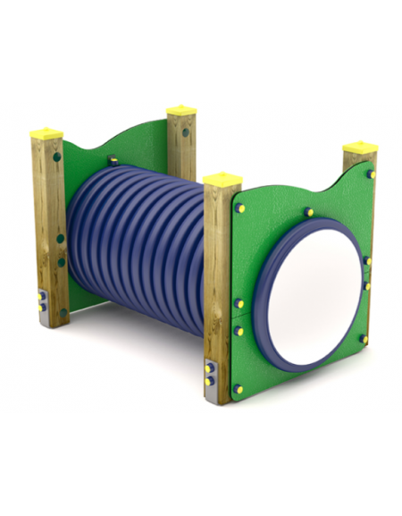 Dog Tunnel per cani - 4 pali portanti in legno pino nordico e pannelli colorati e tunnel in HDPE - cm 125x87x83h