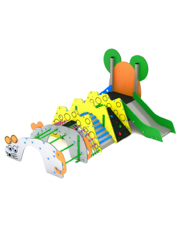 Composizione gioco con scalata/arrampicata, struttura pali in alluminio e rivestimenti HDPE - cm 251x357x172h