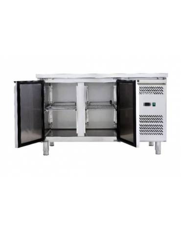 Tavolo refrigerato congelatore con alzatina 2 sportelli cm. 136x70x85h