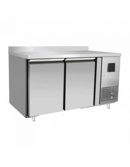 Tavolo Refrigerato ventilato Inox con alzatina - 2 porte - 300 Lt. - temp. -22° -18°C - teglie GN 1/1 - mm 1360×700×950h