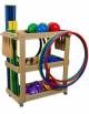 Set articoli ed accessori per psicomotricità fornito su carrello in legno
