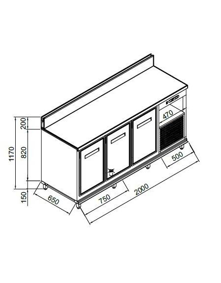 Retrobanco refrigerato frigorifero con motore interno da cm 200