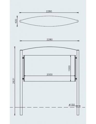 Bacheca in acciaio zincato e verniciato, con pannello espositivo dim. cm 2000×100 mm, da inghisare - cm 228x40x263,1h