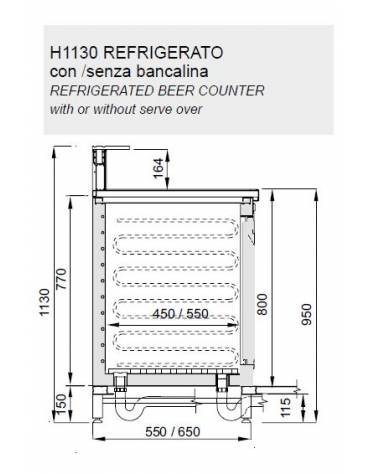 Banco birra refrigerato da cm. 150