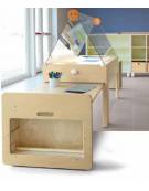 TAVOLO LUMINOSO ALLUNGABILE CON SOPRALZO IN PLEXIGLAS - chiuso cm 135x70x66h e aperto cm 385x70x66h