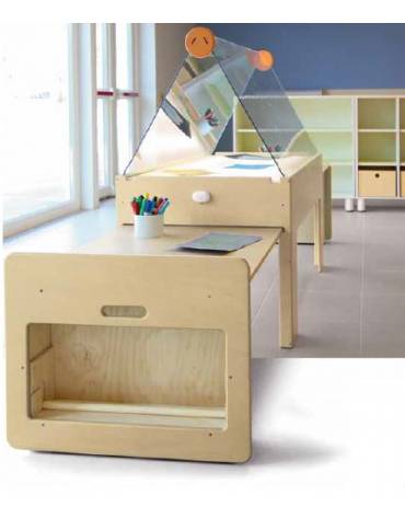 TAVOLO LUMINOSO ALLUNGABILE CON SOPRALZO IN PLEXIGLAS - chiuso cm 135x70x66h e aperto cm 385x70x66h