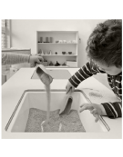 TAVOLO DEI TRAVASI QUADRATO CON 3 VASCHETTE - CM 90x90x55/120h - CONFORME AI CAM