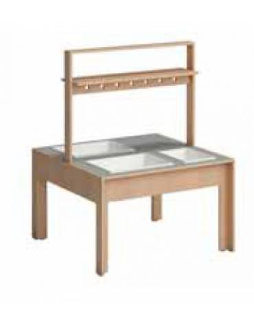 TAVOLO DEI TRAVASI QUADRATO CON 3 VASCHETTE - CM 90x90x55/120h - CONFORME AI CAM