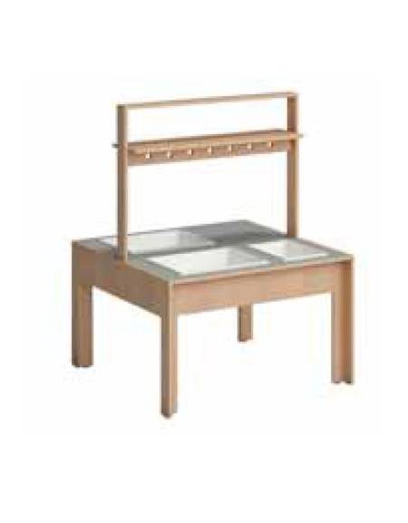 TAVOLO DEI TRAVASI QUADRATO CON 3 VASCHETTE - CM 90x90x55/120h - CONFORME AI CAM