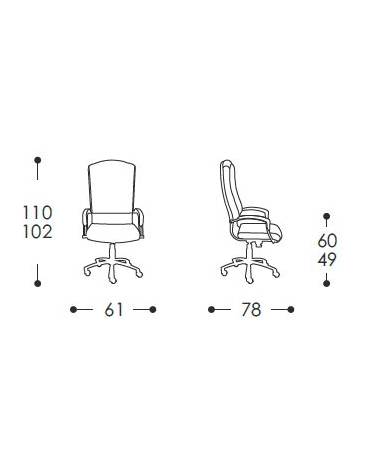 Poltrona direzionale braccioli e base in acciaio cromato - alzata a gas con movimento oscillante cm 61x78x102/110h